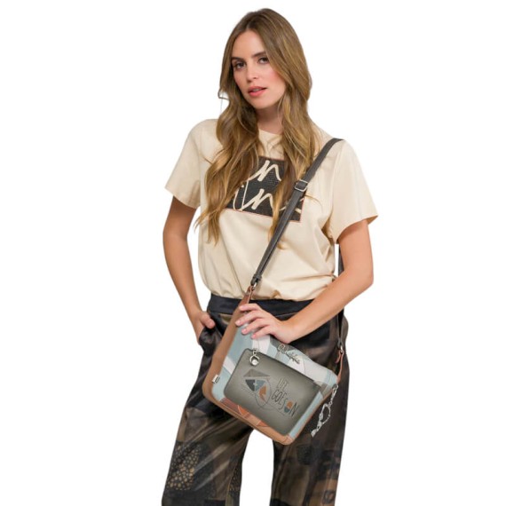 ANEKKE Mala de Tiracolo c/ Bolso Frontal Auralis Bege/Castanho | Ref. 280.42813-553