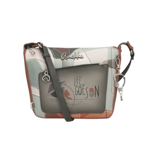 ANEKKE Mala de Tiracolo c/ Bolso Frontal Auralis Bege/Castanho | Ref. 280.42813-553