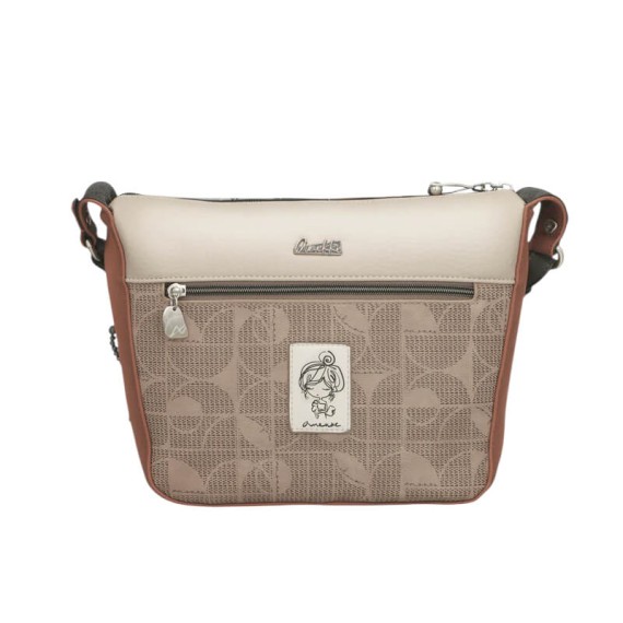 ANEKKE Mala de Tiracolo c/ Bolso Frontal Auralis Bege/Castanho | Ref. 280.42813-553