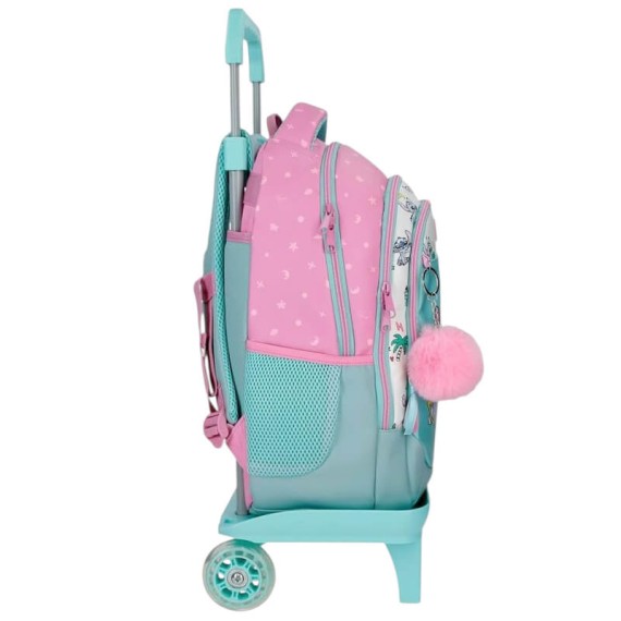 Mochila Escolar 42cm 3C c/ Carro STITCH Little Destruction Azul | Ref. 186.34724V1