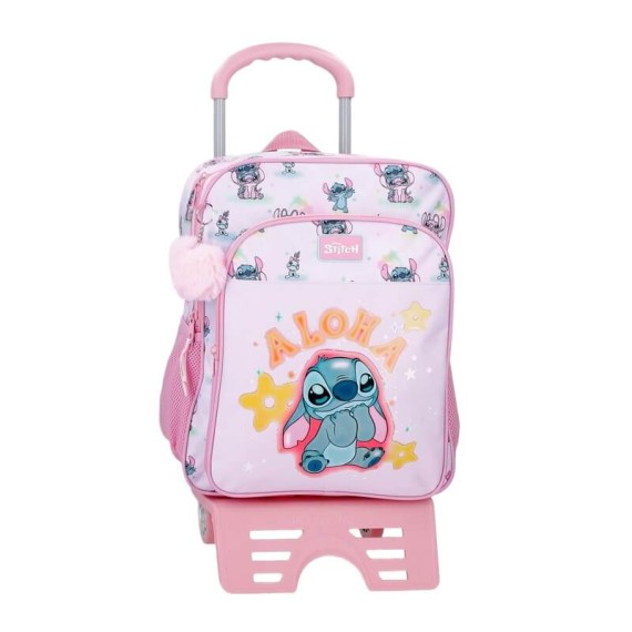 Mochila Adap. 40Cm 2C c/ Carro STITCH You & Me Malva, Modelo: Mochila 40cm 2C + Carro, Cor: Malva