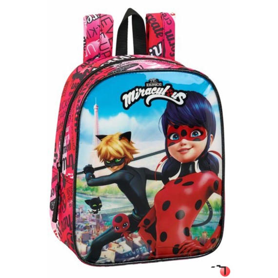 Mochila Pré-Escolar 27 cm Adaptável a Carro Rosa LADYBUG & CAT NOIR - Ref. 248.611716232