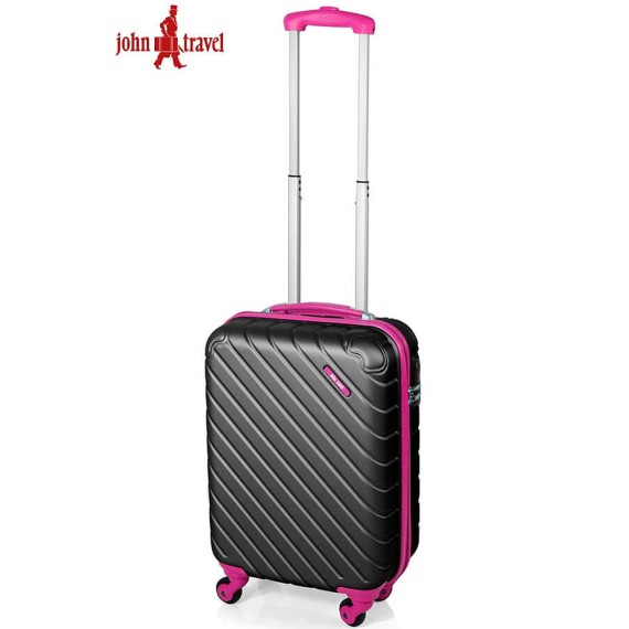 Mala/Trolley de Viagem Cabine 4 Rodas Spinner 55cm JOHN TRAVEL Preto/Fuchsia - Ref. 225.382001